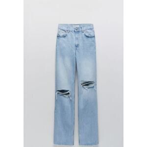 Zara Woman High Rise Wide Leg Straight Distressed Jeans Size 00